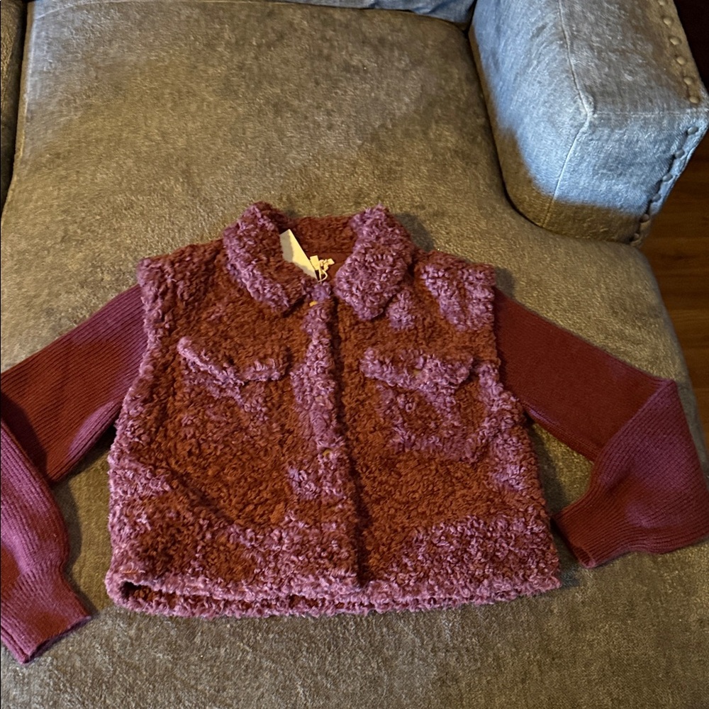 Mystree womens Maroon Fuzzy Vest